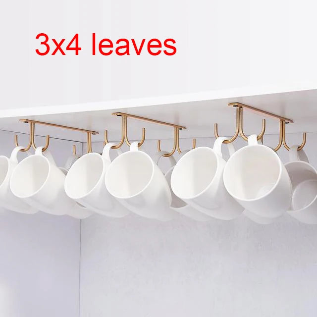 D2 Mug Rack Under Cabinet - Coffee Cup Holder 12 Mugs Hooks Under Shelf, Display Hanging Cups Drying Hook for Bar Kitchen Gold
