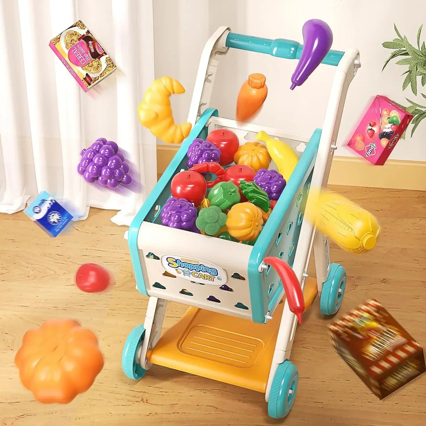 26pcs Kids Shopping Cart Playing House Role-Playing Games Supermarket Playset Accessories for Toddler Aged Children's Toys