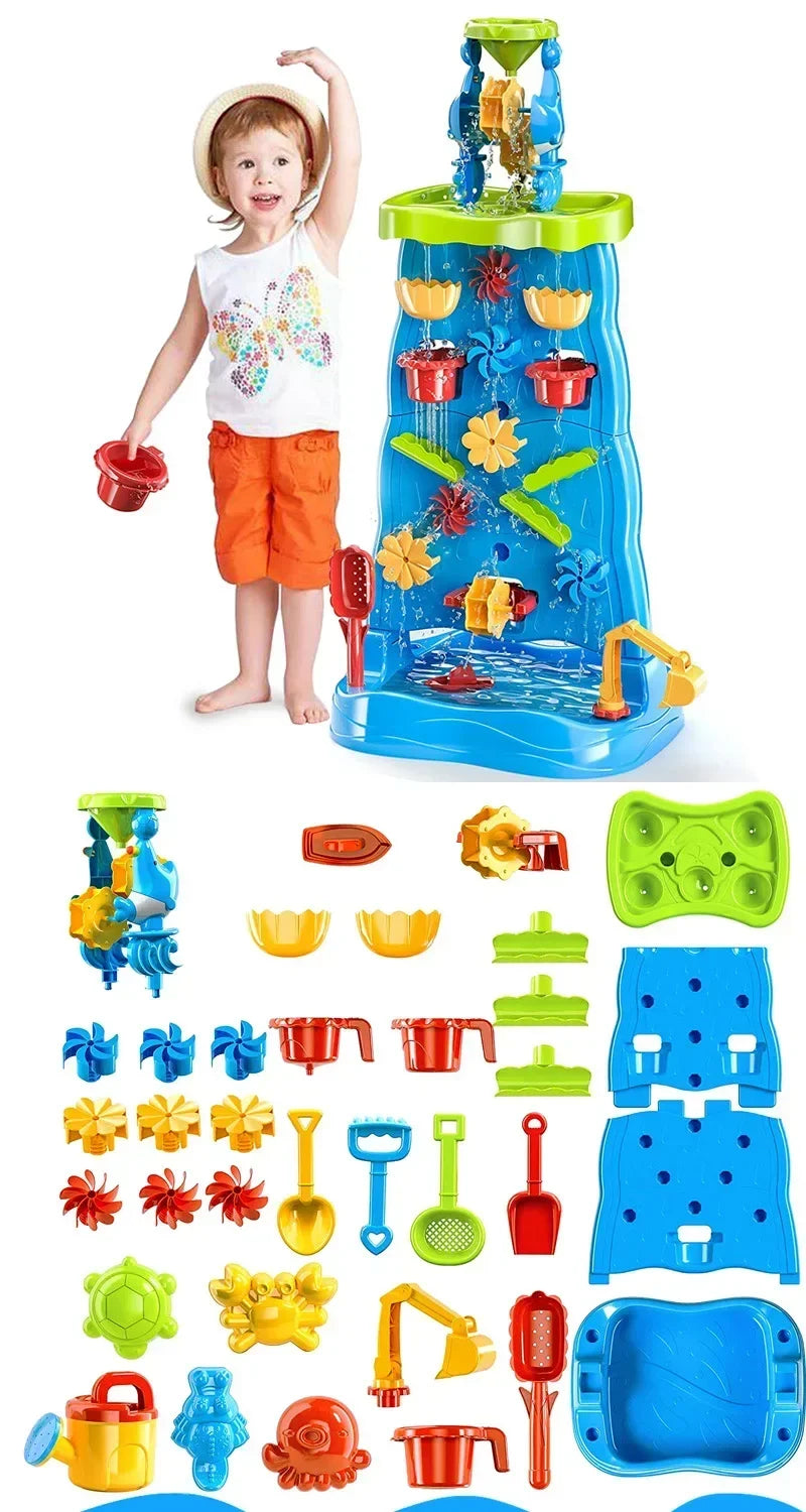 Waterfall Discovery Wall Kids Double-Sided Waterfall Water Table Sand Activity Sensory Table Summer Outdoor Toys for Toddlers