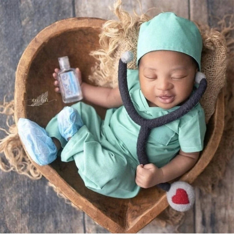 Baby Photo Suit Newborn Doctor Costume Pants Hat Photostudio Cosplay Clothes