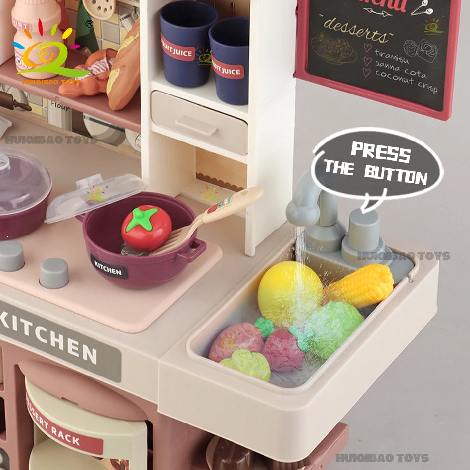 Baby's Housework Kitchen Playset Cooking Tableware Food Lihgting Sound Playing Pretend Educational Toy For Children Toddler Gift