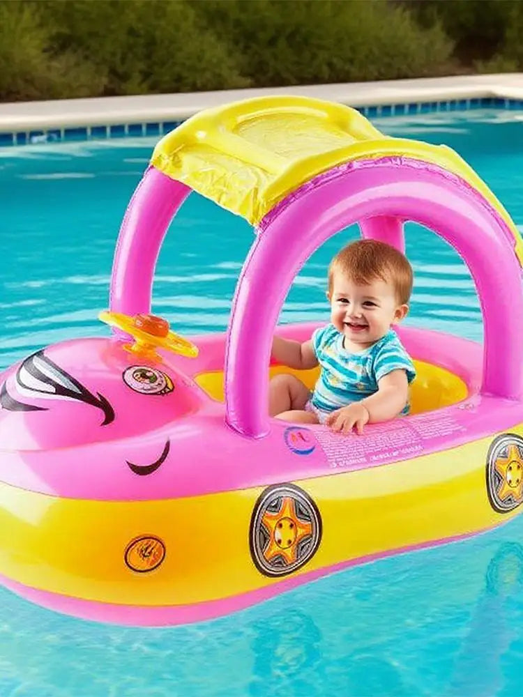 Toddler Floats for Pool Swim Floats for Toddler Inflatable Toys with Sunshade Flotation Car Shape for Puddle Party Lake Water