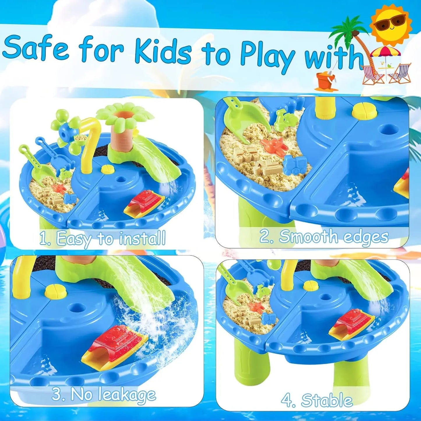 Water Table Sandbox for Kids Outdoor Sensory Play with Sand Toys and Splash Pool, Perfect for Toddlers Summer Activity