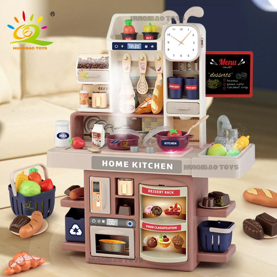 Baby's Housework Kitchen Playset Cooking Tableware Food Lihgting Sound Playing Pretend Educational Toy For Children Toddler Gift