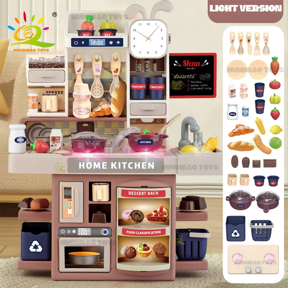 Baby's Housework Kitchen Playset Cooking Tableware Food Lihgting Sound Playing Pretend Educational Toy For Children Toddler Gift