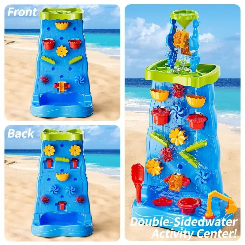 Waterfall Discovery Wall Kids Double-Sided Waterfall Water Table Sand Activity Sensory Table Summer Outdoor Toys for Toddlers