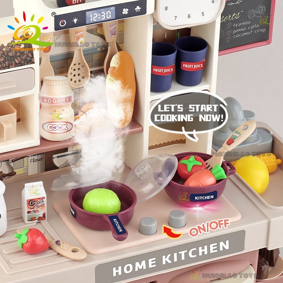 Baby's Housework Kitchen Playset Cooking Tableware Food Lihgting Sound Playing Pretend Educational Toy For Children Toddler Gift