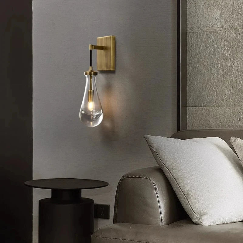 New Copper LED Pendant Light, Modern Lobby Waterdrop Glass Light, Home Decoration, Hotel Villa Glossy Staircase Ceiling Lamps