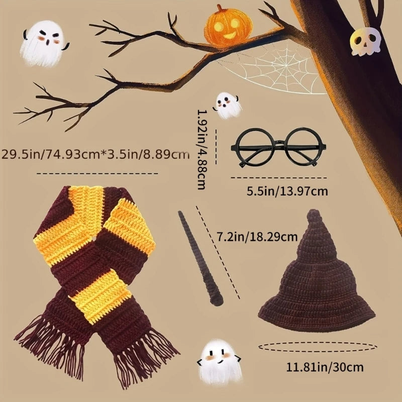 4Pcs/Set Newborn Photography Outfit Accessories Role-Playing Wizard Hat Glasses Sticks Props for Infants Boys Girls