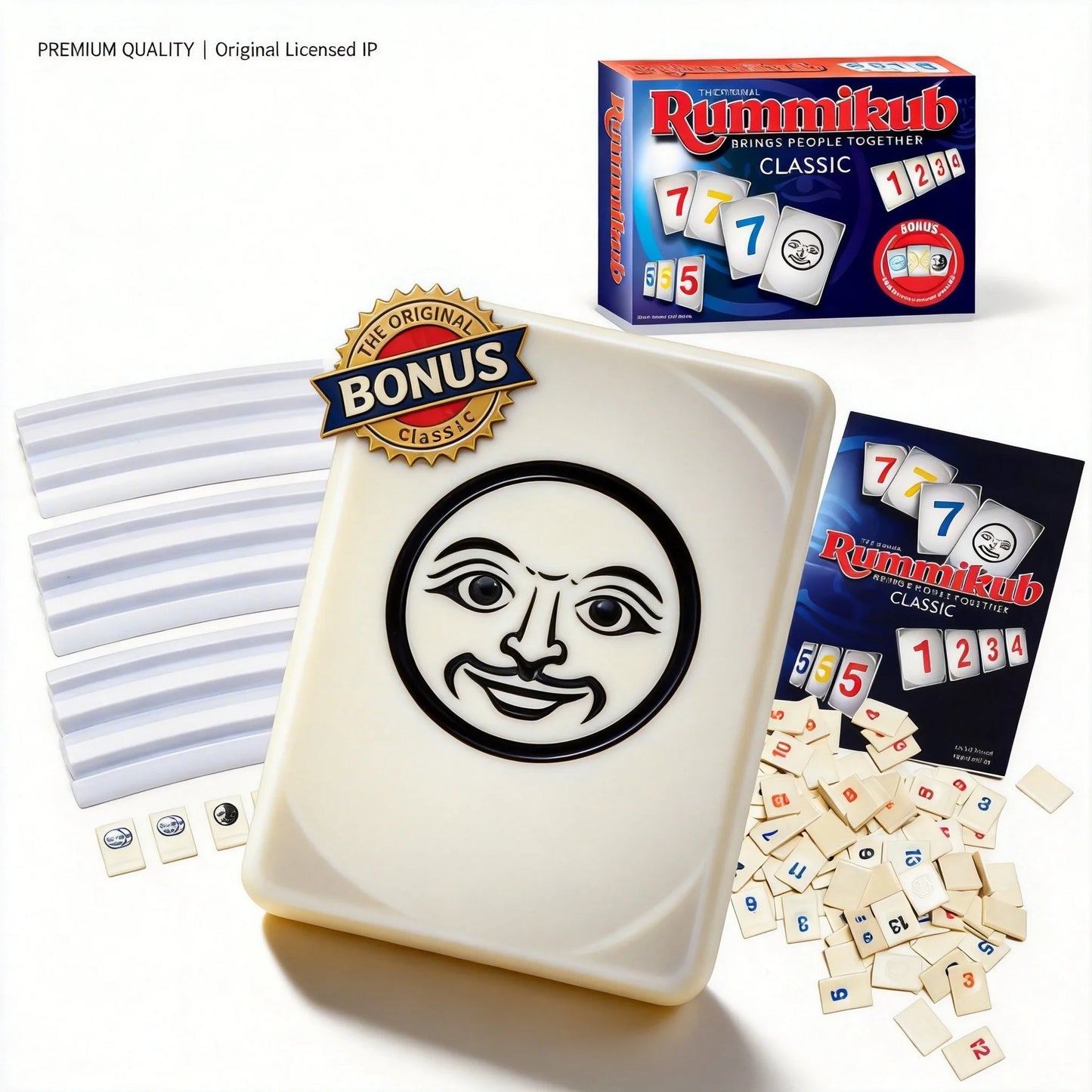 Rummikub Classic Number Strategy Game - Complete Set with 4 Tile Racks - Family Board Game for Adults & Kids