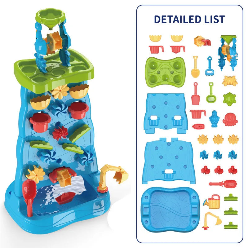Waterfall Discovery Wall Kids Double-Sided Waterfall Water Table Sand Activity Sensory Table Summer Outdoor Toys for Toddlers