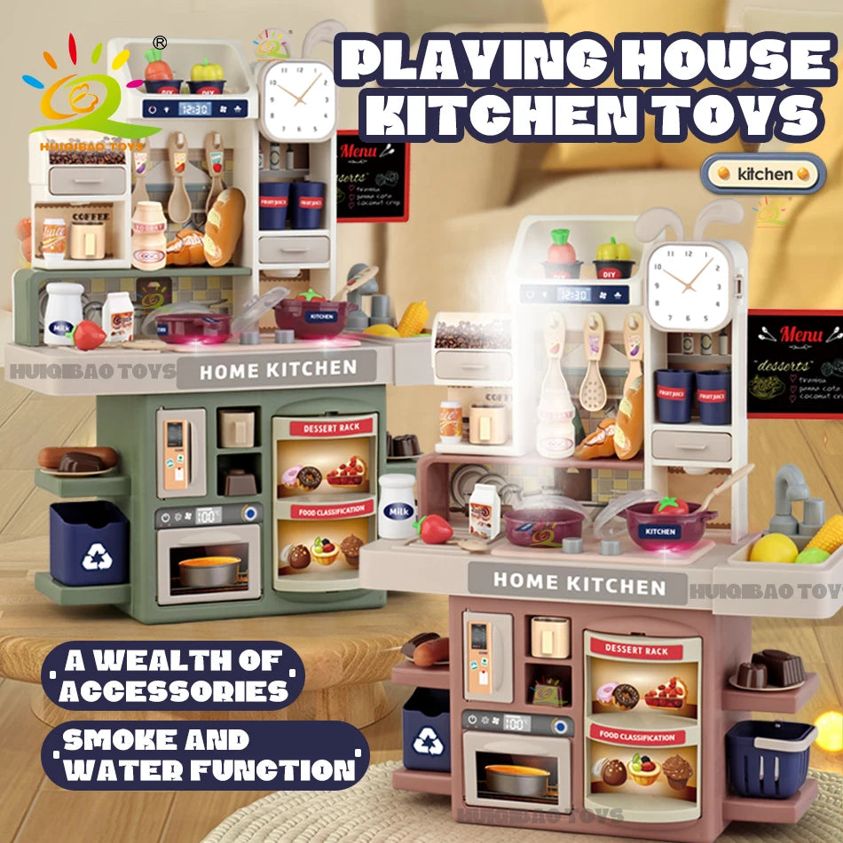 Baby's Housework Kitchen Playset Cooking Tableware Food Lihgting Sound Playing Pretend Educational Toy For Children Toddler Gift