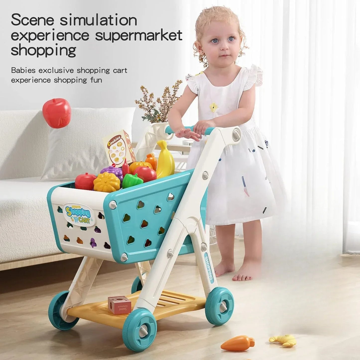 26pcs Kids Shopping Cart Playing House Role-Playing Games Supermarket Playset Accessories for Toddler Aged Children's Toys