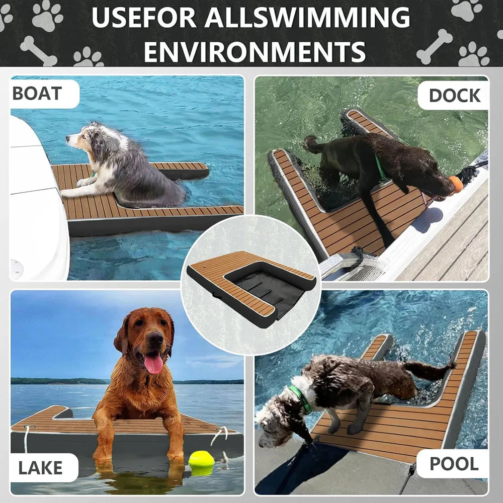 Wooden Dog Swim Pools Float Inflatable Pool Dog Floating Ramp Dog Boat Water Ramp