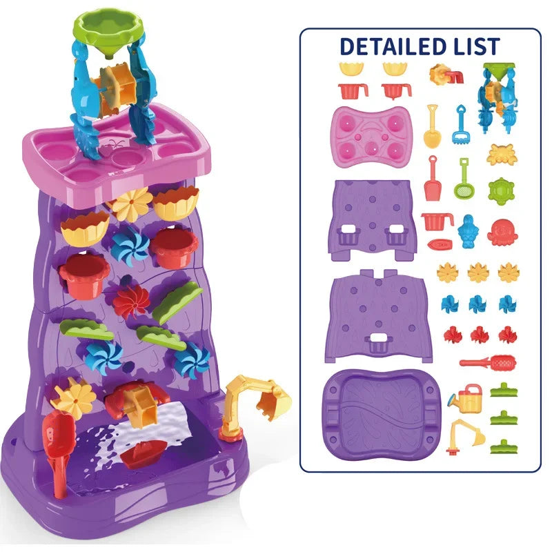 Waterfall Discovery Wall Kids Double-Sided Waterfall Water Table Sand Activity Sensory Table Summer Outdoor Toys for Toddlers