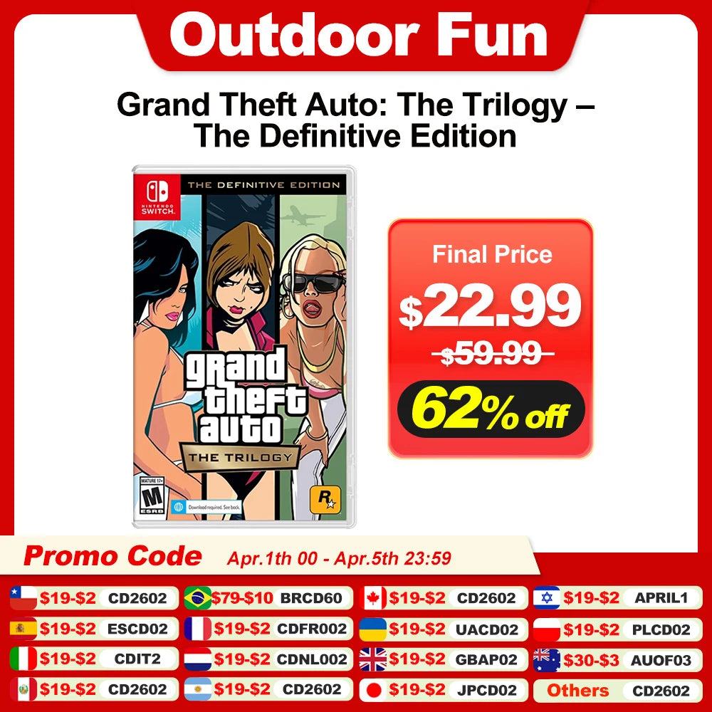 Grand Theft Auto GTA Nintendo Switch Game Deals The Trilogy Definitive Edition Original Physical Game Card for Switch OLED Lite