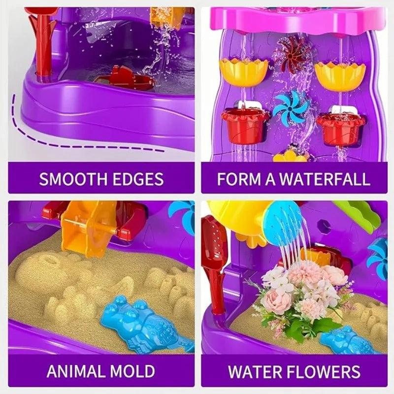 Waterfall Discovery Wall Kids Double-Sided Waterfall Water Table Sand Activity Sensory Table Summer Outdoor Toys for Toddlers