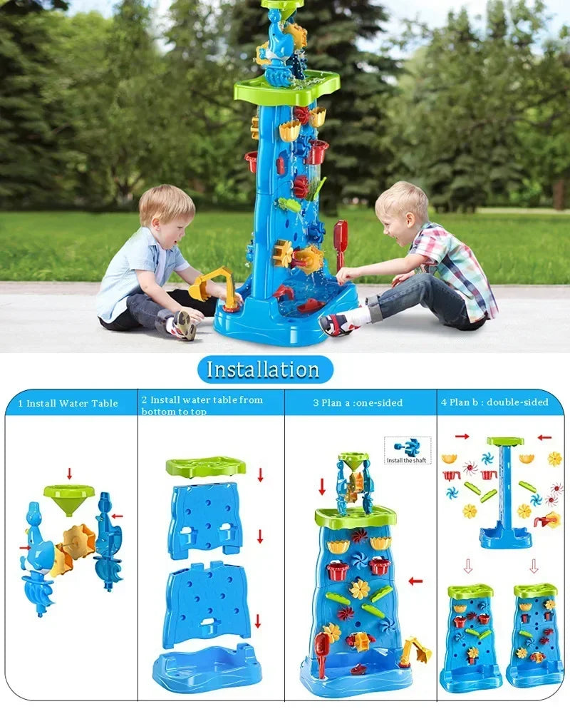 Waterfall Discovery Wall Kids Double-Sided Waterfall Water Table Sand Activity Sensory Table Summer Outdoor Toys for Toddlers