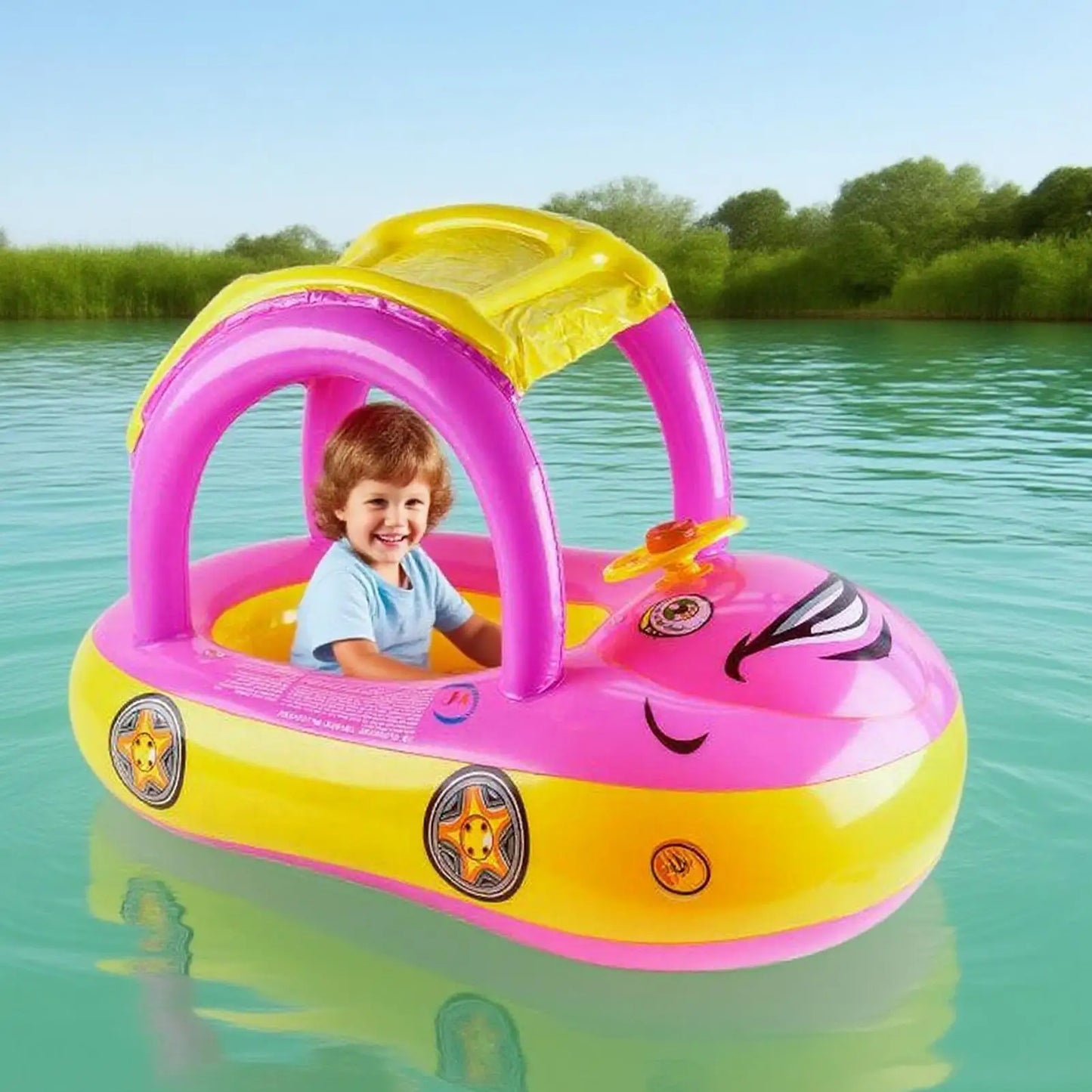 Toddler Floats for Pool Swim Floats for Toddler Inflatable Toys with Sunshade Flotation Car Shape for Puddle Party Lake Water
