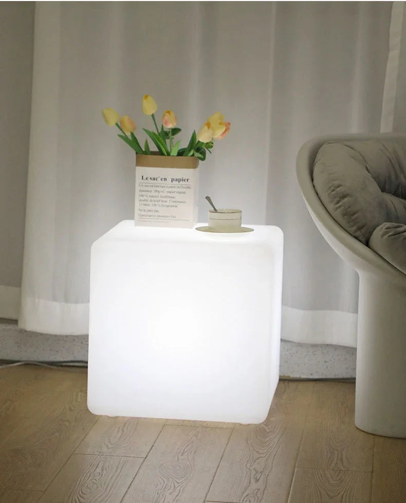 Bedside Glow Cabinet White Cube Floor Lamp 3D Decorative Sofa Coffee Table Bedside Lamp Luxury Decorative Night Lights