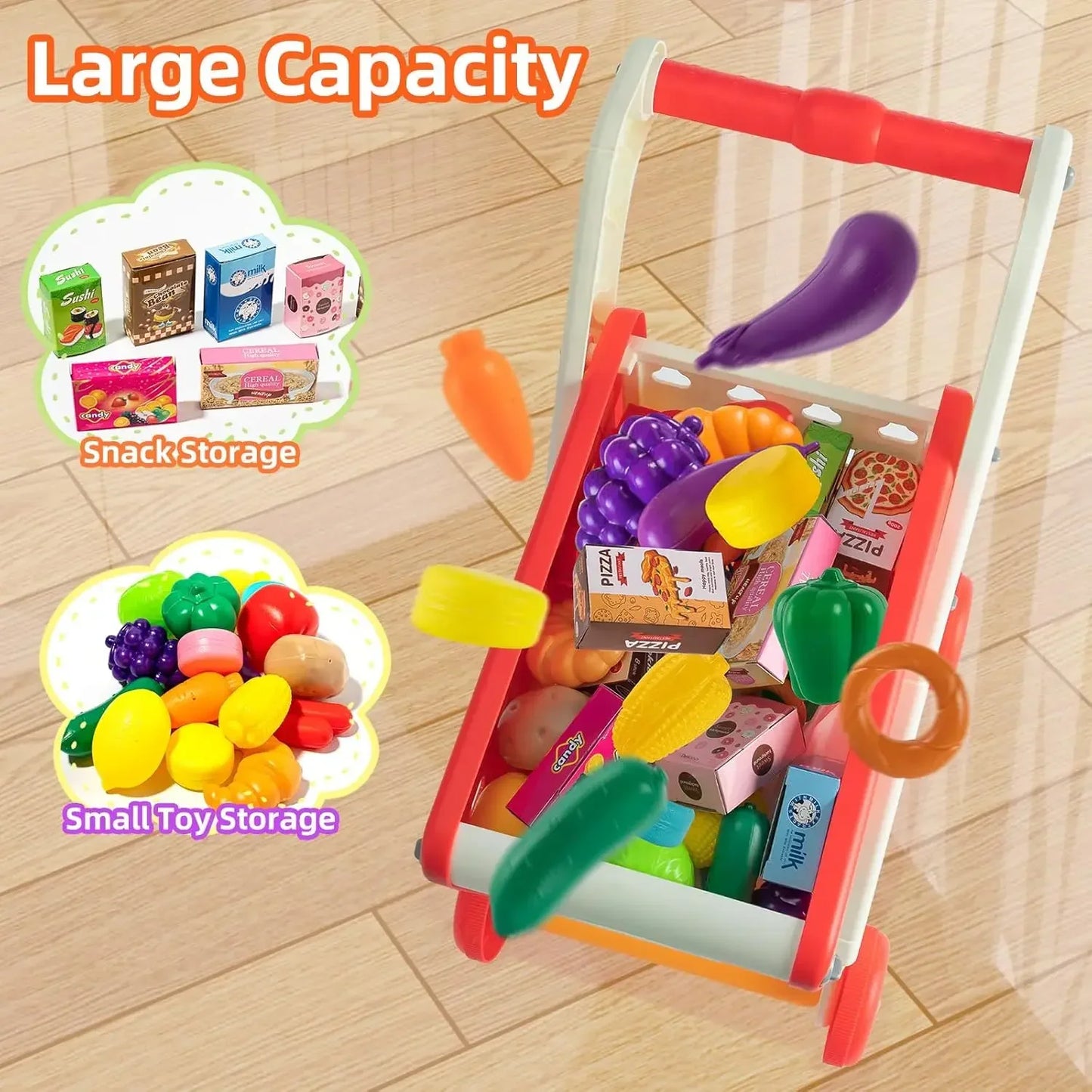 26pcs Kids Shopping Cart Playing House Role-Playing Games Supermarket Playset Accessories for Toddler Aged Children's Toys