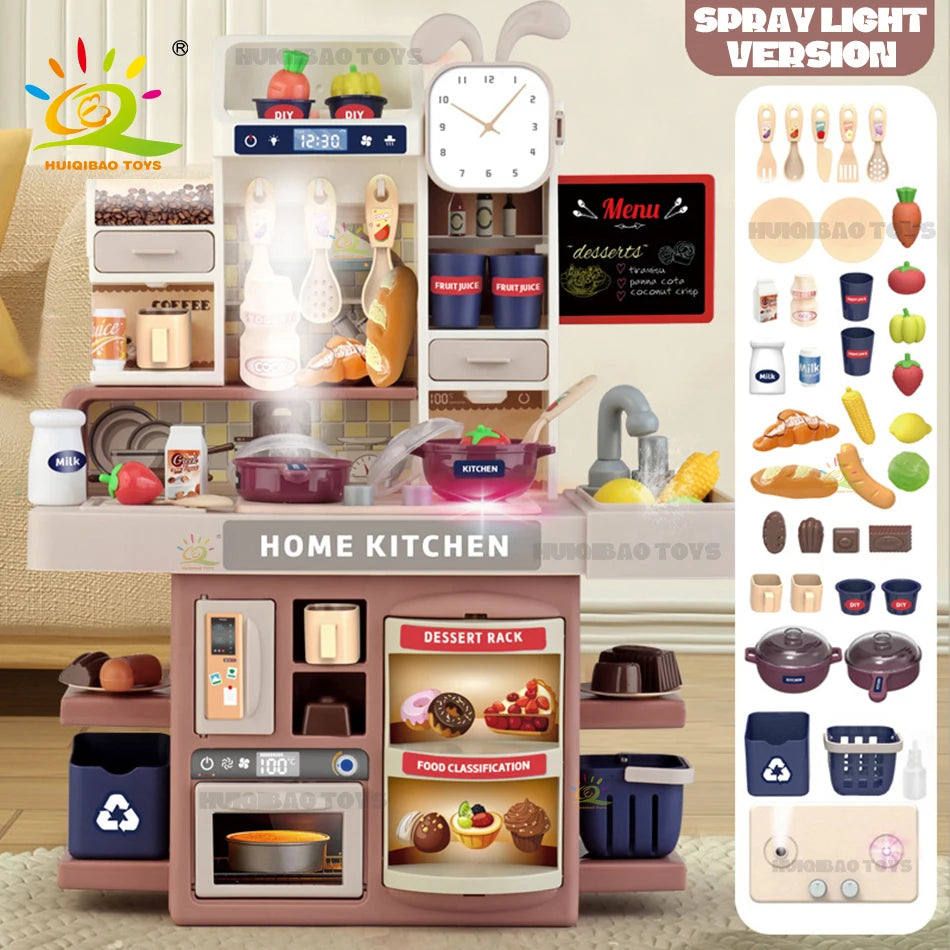 Baby's Housework Kitchen Playset Cooking Tableware Food Lihgting Sound Playing Pretend Educational Toy For Children Toddler Gift