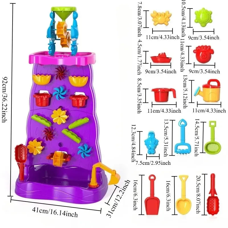 Waterfall Discovery Wall Kids Double-Sided Waterfall Water Table Sand Activity Sensory Table Summer Outdoor Toys for Toddlers
