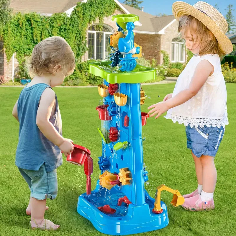 Children's Waterfall Play Table Sand Platform Indoor Outdoor Multi-functional Beach Toy Beach Play Gift with Water Curtain