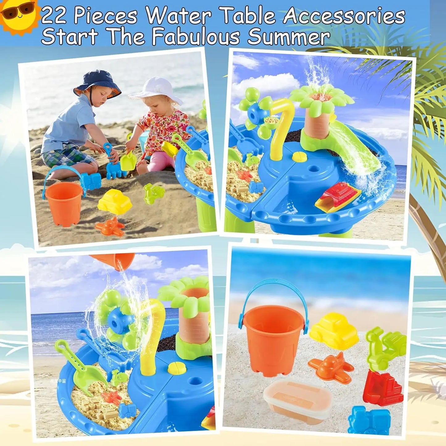 Water Table Sandbox for Kids Outdoor Sensory Play with Sand Toys and Splash Pool, Perfect for Toddlers Summer Activity