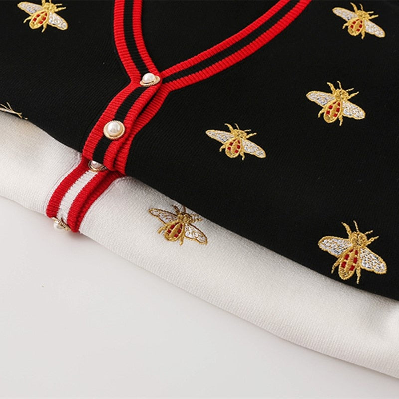 Designer Bee Embroidery Cardigan
-Long Sleeve
-Single Button
-Knitted