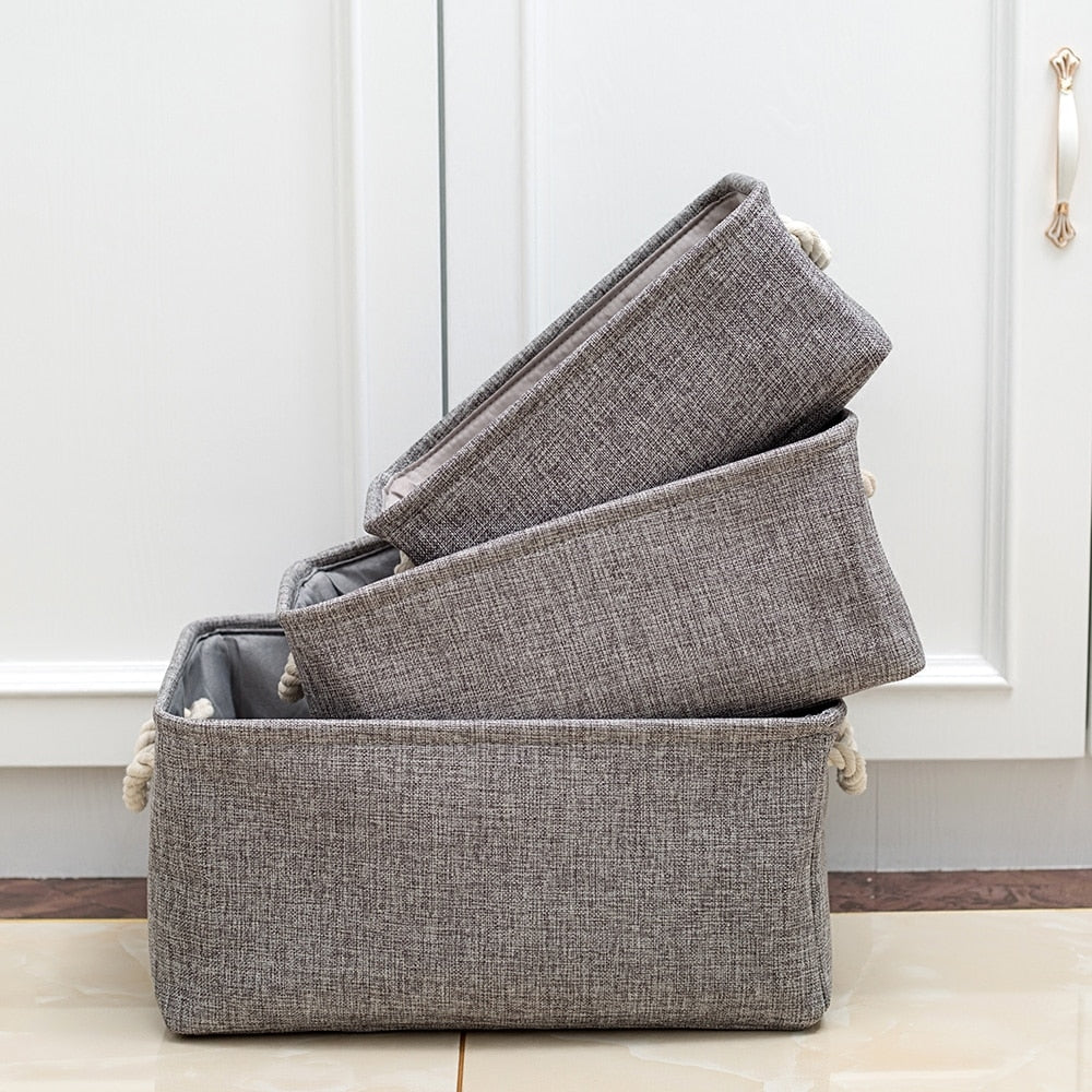 Cotton Linen Folding Storage Baskets.
-Kids Toys Organizer
-Clothes
-Sundries
-Storage Box
-Cabinet Storage Bag
- Laundry Basket