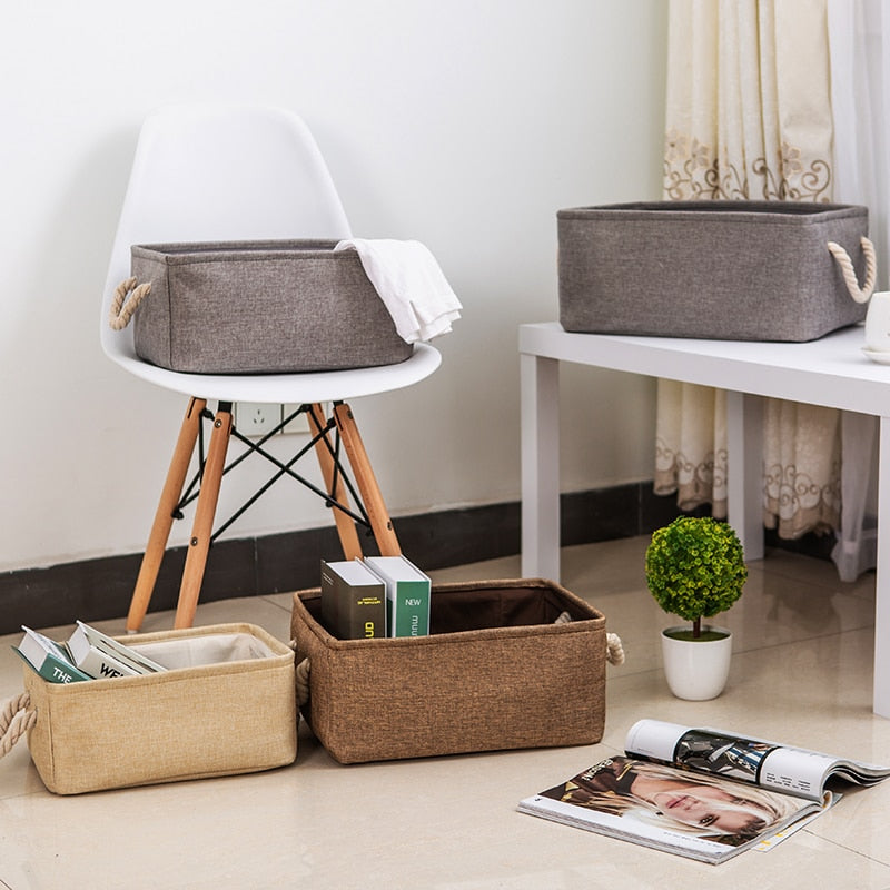Cotton Linen Folding Storage Baskets.
-Kids Toys Organizer
-Clothes
-Sundries
-Storage Box
-Cabinet Storage Bag
- Laundry Basket