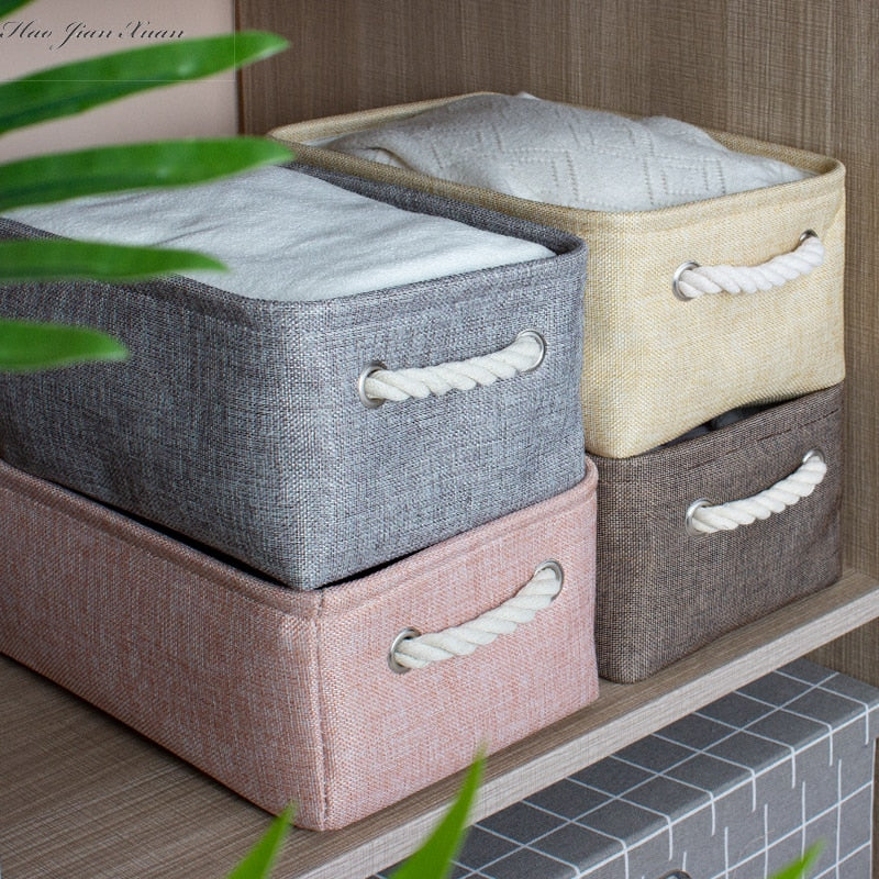 Cotton Linen Folding Storage Baskets.
-Kids Toys Organizer
-Clothes
-Sundries
-Storage Box
-Cabinet Storage Bag
- Laundry Basket