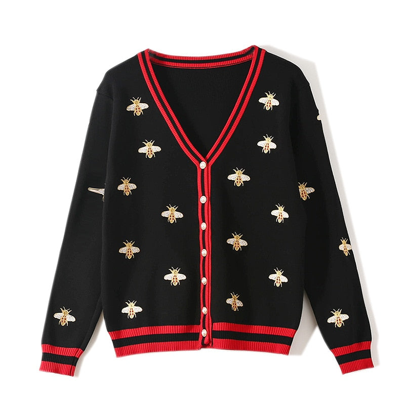 Designer Bee Embroidery Cardigan
-Long Sleeve
-Single Button
-Knitted