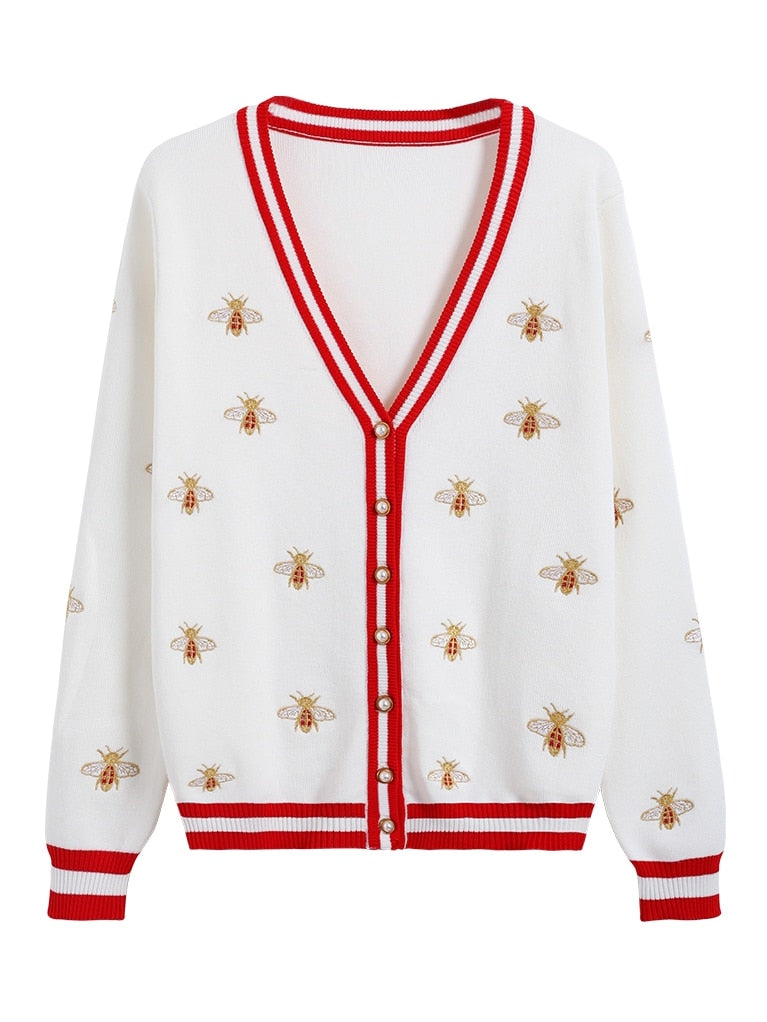 Designer Bee Embroidery Cardigan
-Long Sleeve
-Single Button
-Knitted