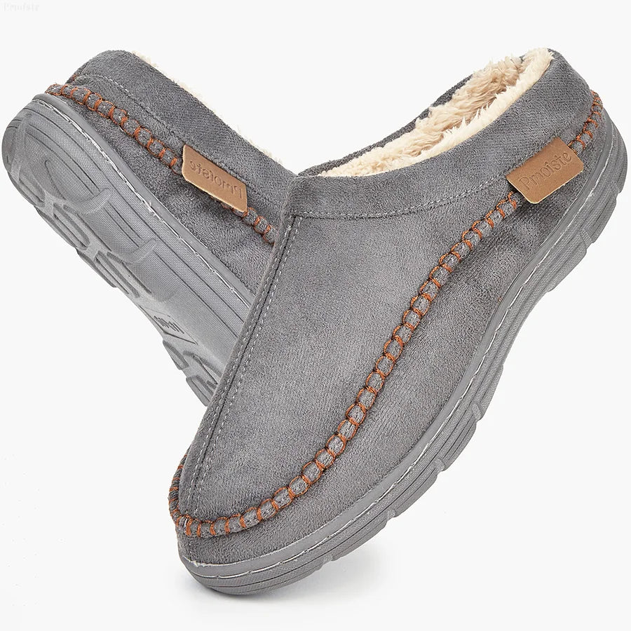 Men's Slippers Home Sewing Plush Memory Foam Warm House Shoes Male Luxury Suede Soft Non-Slip Winter Slippers For Indoor/Outdoor