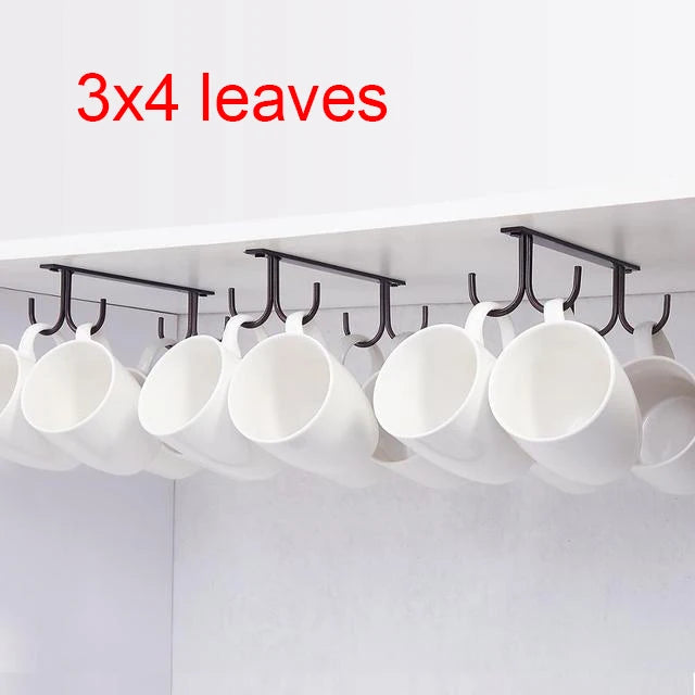 D2 Mug Rack Under Cabinet - Coffee Cup Holder 12 Mugs Hooks Under Shelf, Display Hanging Cups Drying Hook for Bar Kitchen Gold
