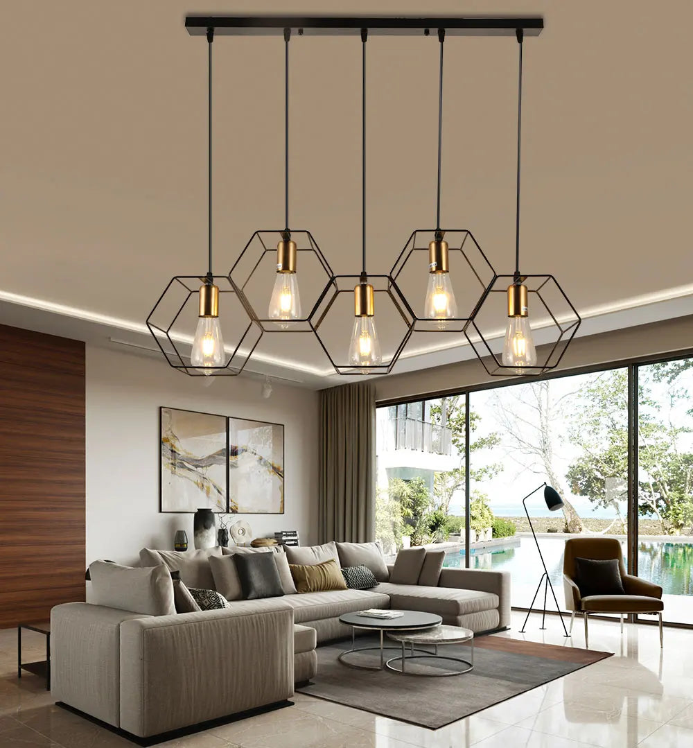 Modern LED Chandelier Hanging E27 Lamp Geometric Metal Frame Lamp Suitable For Creative Light Above the Table Bedroom