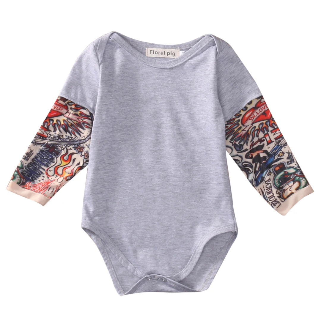 Baby Bodysuit Boys Girls Tattoo Printed Patchwork Jumpsuit Newborn Costume Casual Outfits Toddler Infant Kids Clothes Bodysuits
