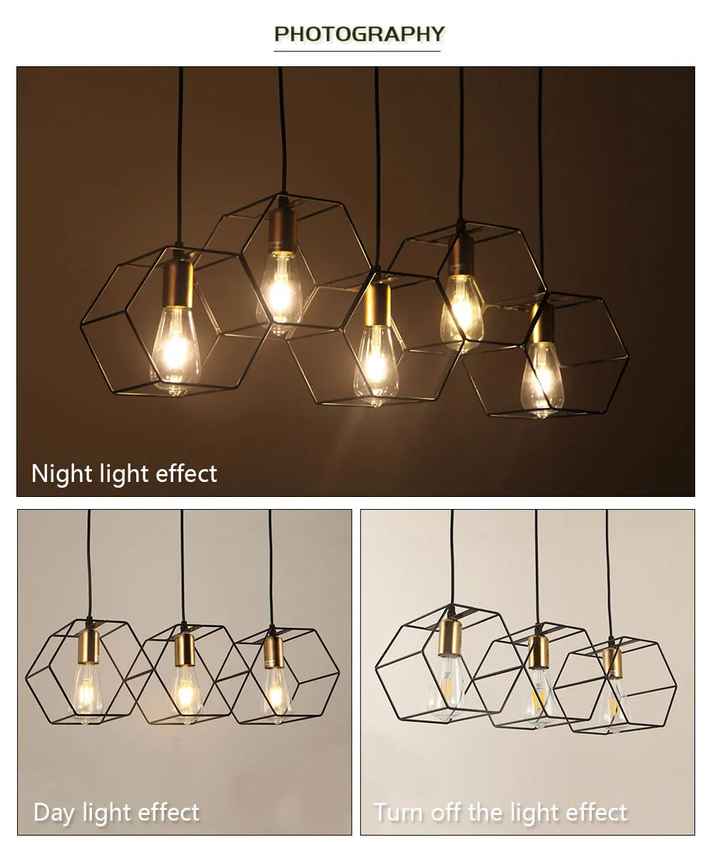 Modern LED Chandelier Hanging E27 Lamp Geometric Metal Frame Lamp Suitable For Creative Light Above the Table Bedroom