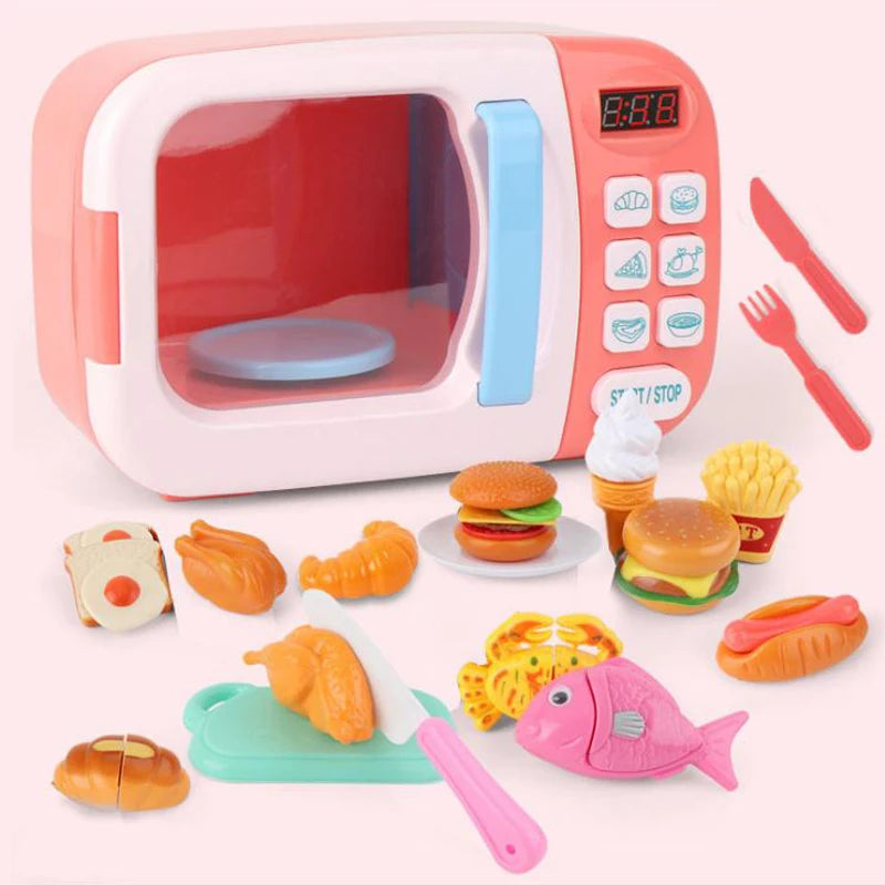 Kid's Kitchen Toys Simulation Microwave Oven Educational Toys Mini Kitchen Food Pretend Play Cutting Role Playing Girls Toys