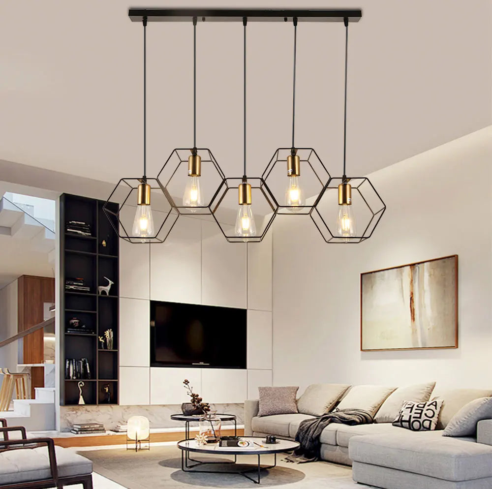 Modern LED Chandelier Hanging E27 Lamp Geometric Metal Frame Lamp Suitable For Creative Light Above the Table Bedroom