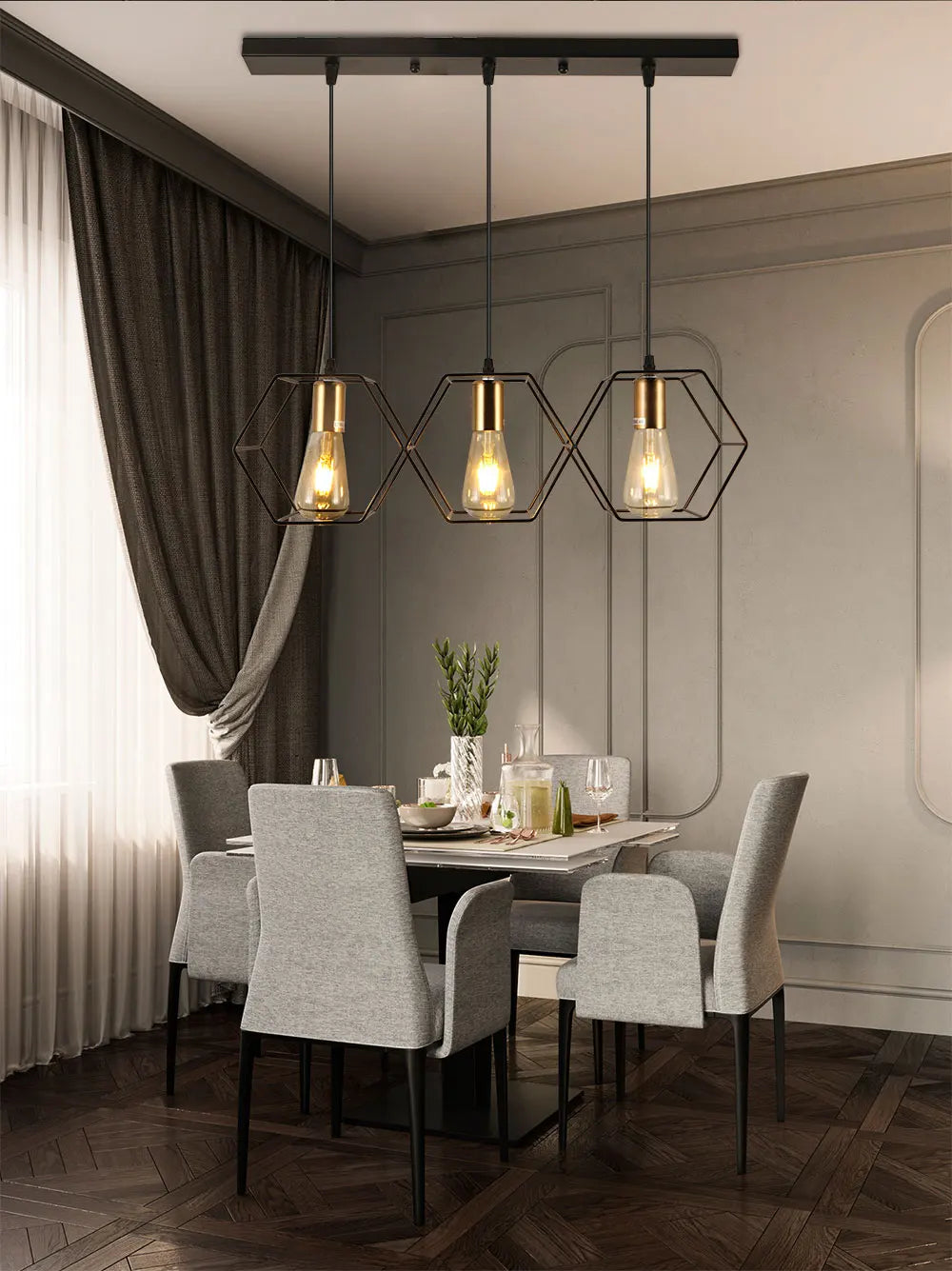 Modern LED Chandelier Hanging E27 Lamp Geometric Metal Frame Lamp Suitable For Creative Light Above the Table Bedroom