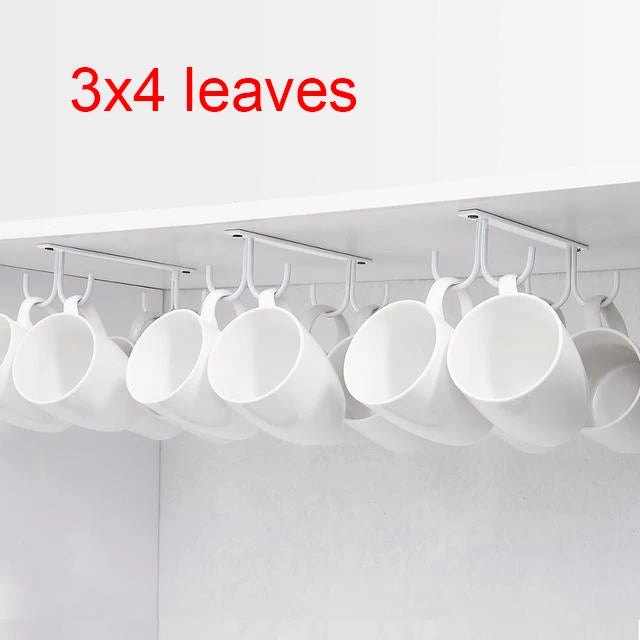 D2 Mug Rack Under Cabinet - Coffee Cup Holder 12 Mugs Hooks Under Shelf, Display Hanging Cups Drying Hook for Bar Kitchen Gold