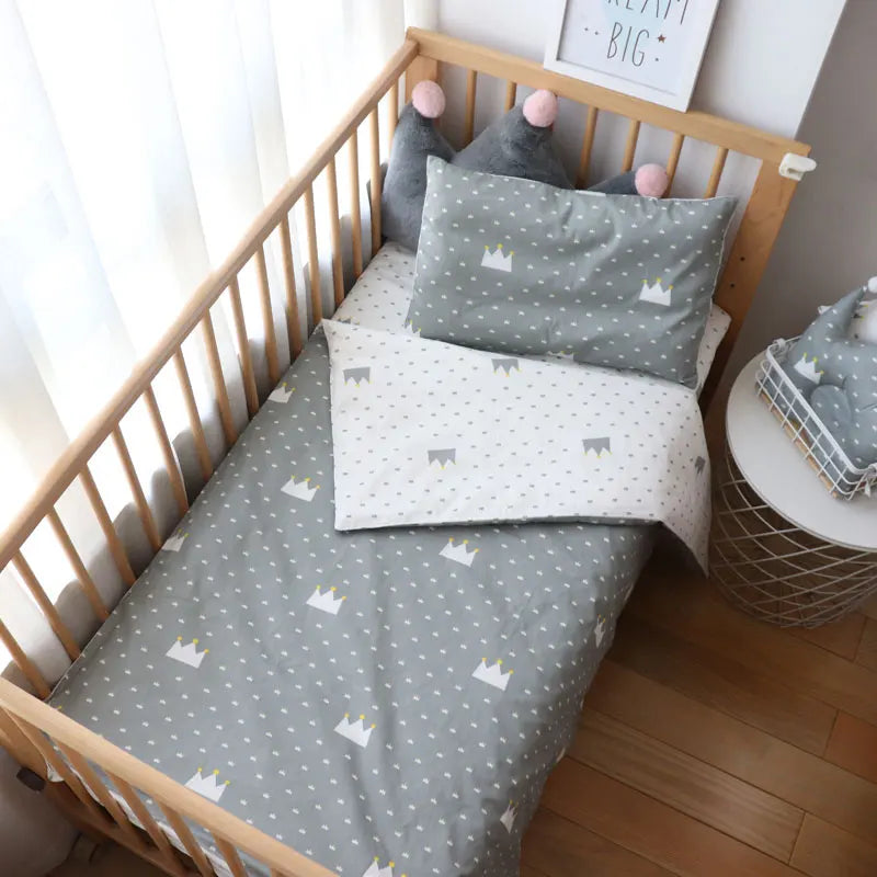 3Pcs Baby Bedding Set For Newborns Star Pattern Kid Bed Linen For Boy Pure Cotton Woven Crib Bedding Duvet Cover Pillocase Sheet