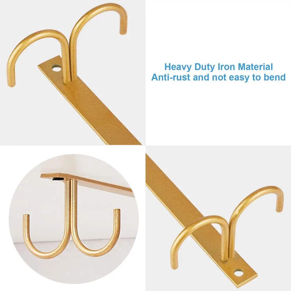 D2 Mug Rack Under Cabinet - Coffee Cup Holder 12 Mugs Hooks Under Shelf, Display Hanging Cups Drying Hook for Bar Kitchen Gold