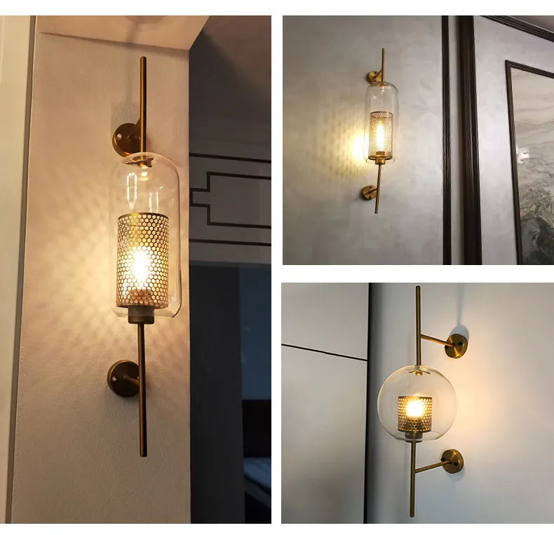 Modern Glass Wall Lamps Fixture Luminaire Sconce Lighting Bedside Living Room Home Decoration Aisel Horridor Golden Ball Light