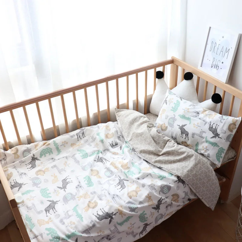 3Pcs Baby Bedding Set For Newborns Star Pattern Kid Bed Linen For Boy Pure Cotton Woven Crib Bedding Duvet Cover Pillocase Sheet