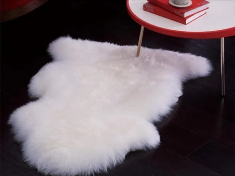 Sheepskin Chair Cover Seat Pad Soft Carpet Hairy Plain Skin Fur Plain Fluffy Area Rugs  Bedroom Faux carpet Mat Muzzi 002 4sizes