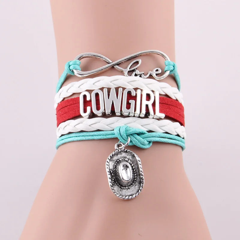 Little MingLou Infinity Love Cowgirl Bracelet Cowboy Hat Charm Leather Braid Wrap Bracelets & Bangles For Women Jewelry